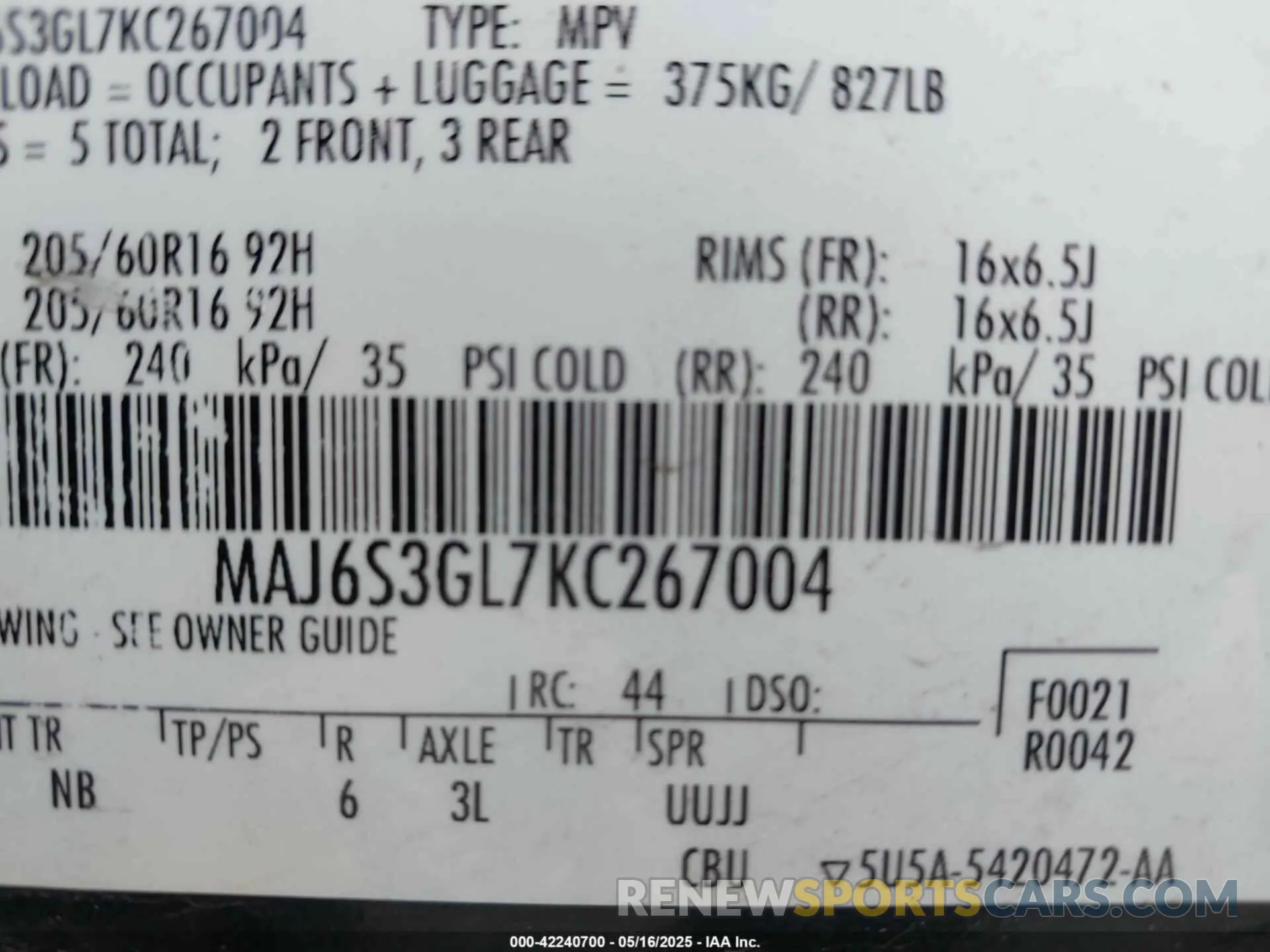 9 Photograph of a damaged car MAJ6S3GL7KC267004 FORD ECOSPORT 2019