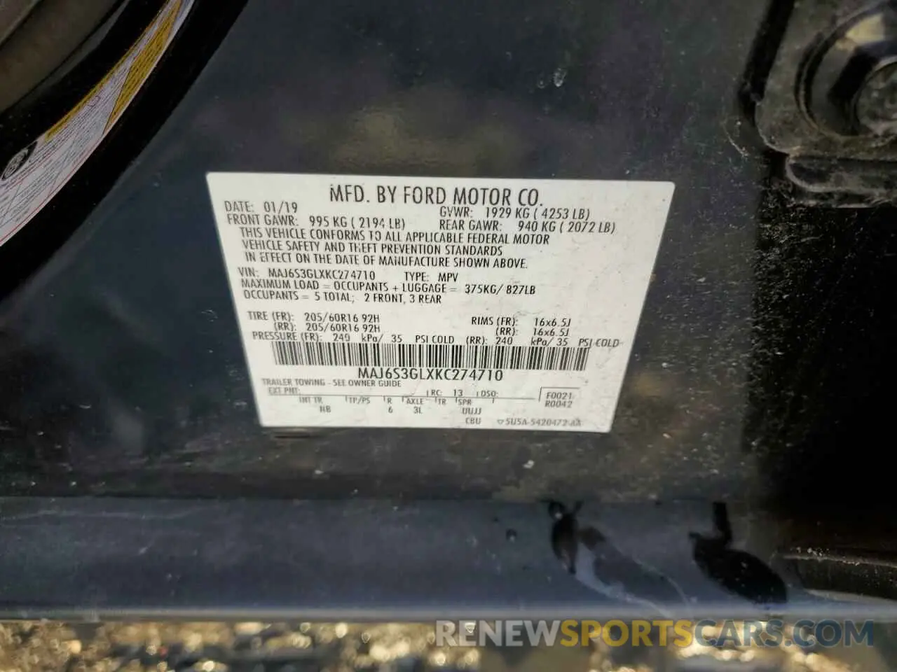 13 Фотография поврежденного автомобиля MAJ6S3GLXKC274710 FORD ECOSPORT 2019