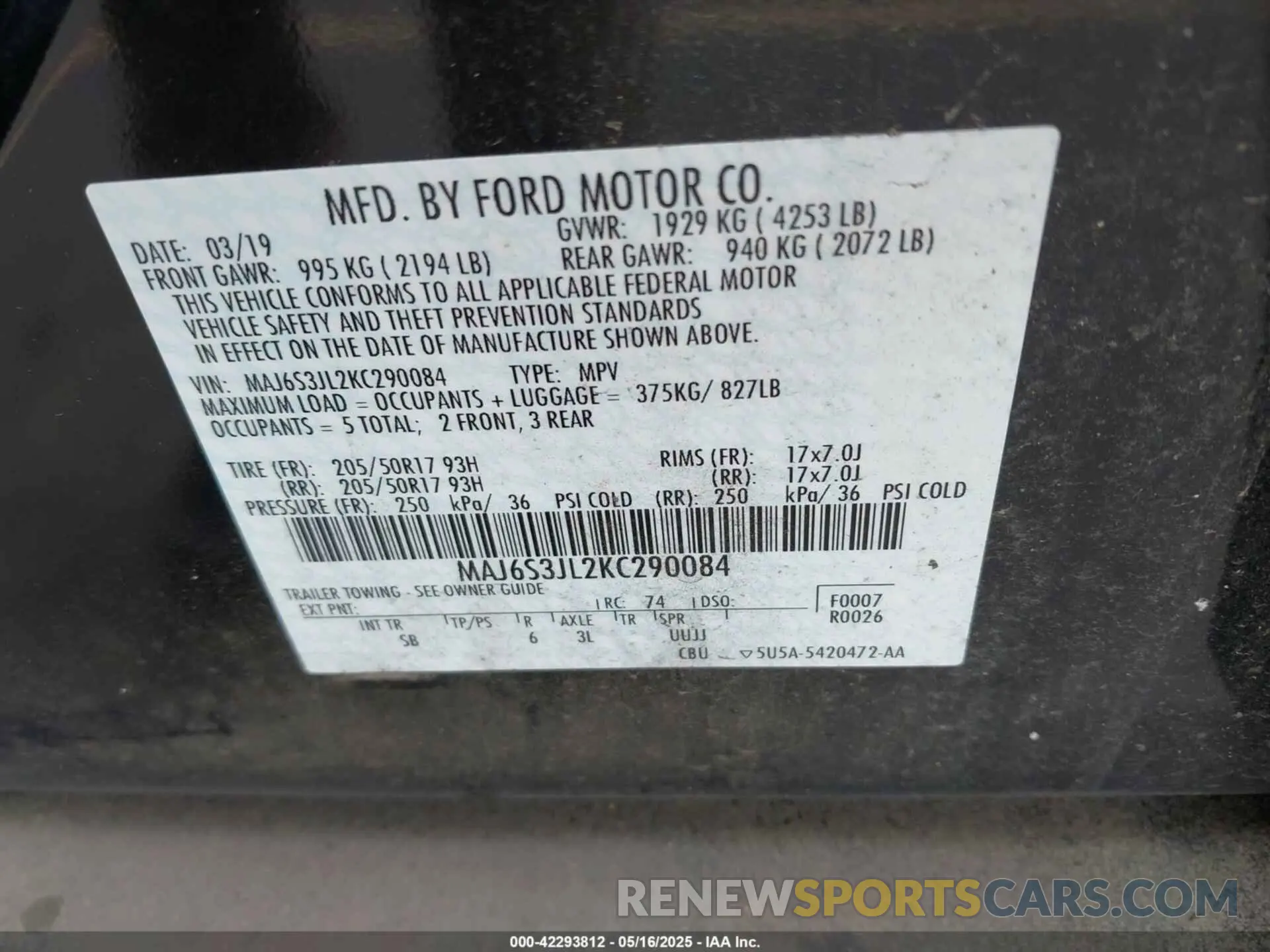9 Photograph of a damaged car MAJ6S3JL2KC290084 FORD ECOSPORT 2019