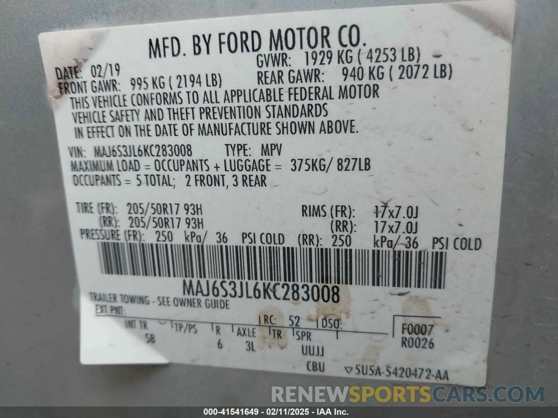 9 Photograph of a damaged car MAJ6S3JL6KC283008 FORD ECOSPORT 2019