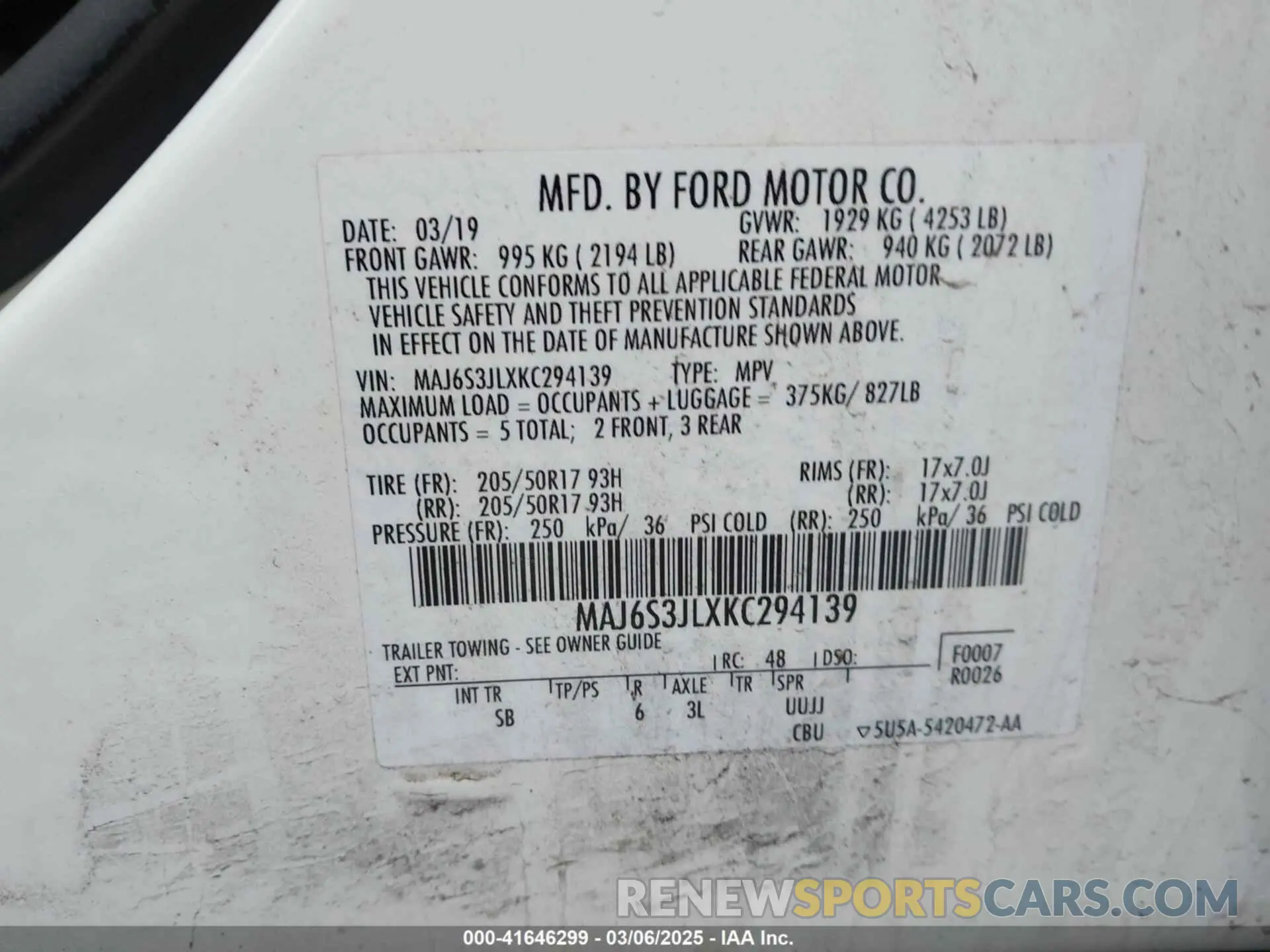 9 Фотография поврежденного автомобиля MAJ6S3JLXKC294139 FORD ECOSPORT 2019