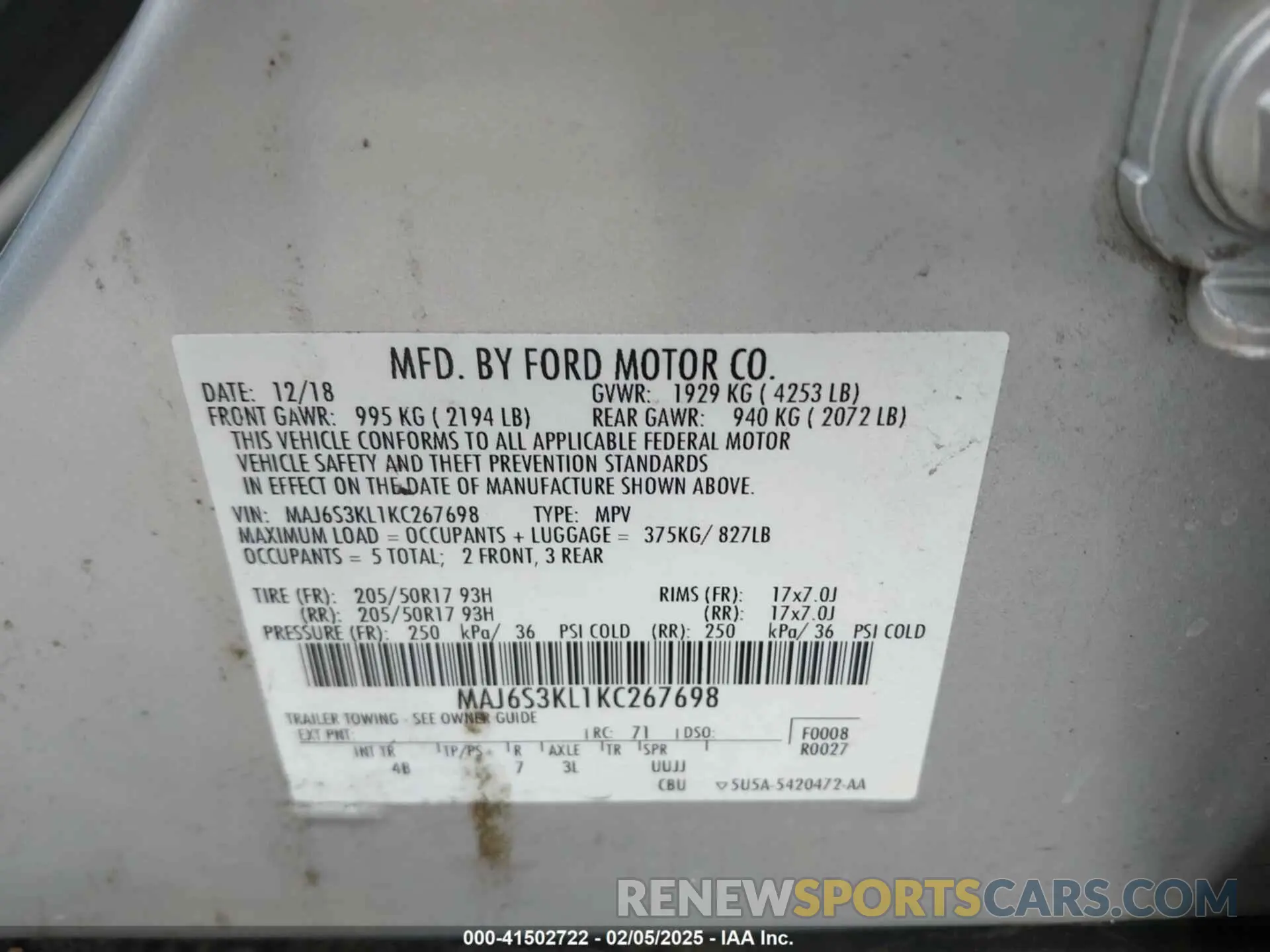 9 Photograph of a damaged car MAJ6S3KL1KC267698 FORD ECOSPORT 2019