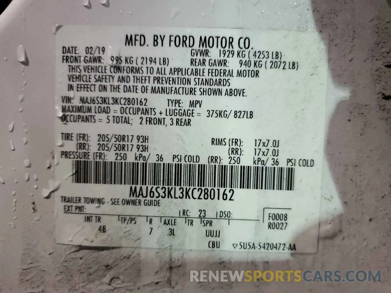 13 Photograph of a damaged car MAJ6S3KL3KC280162 FORD ECOSPORT 2019