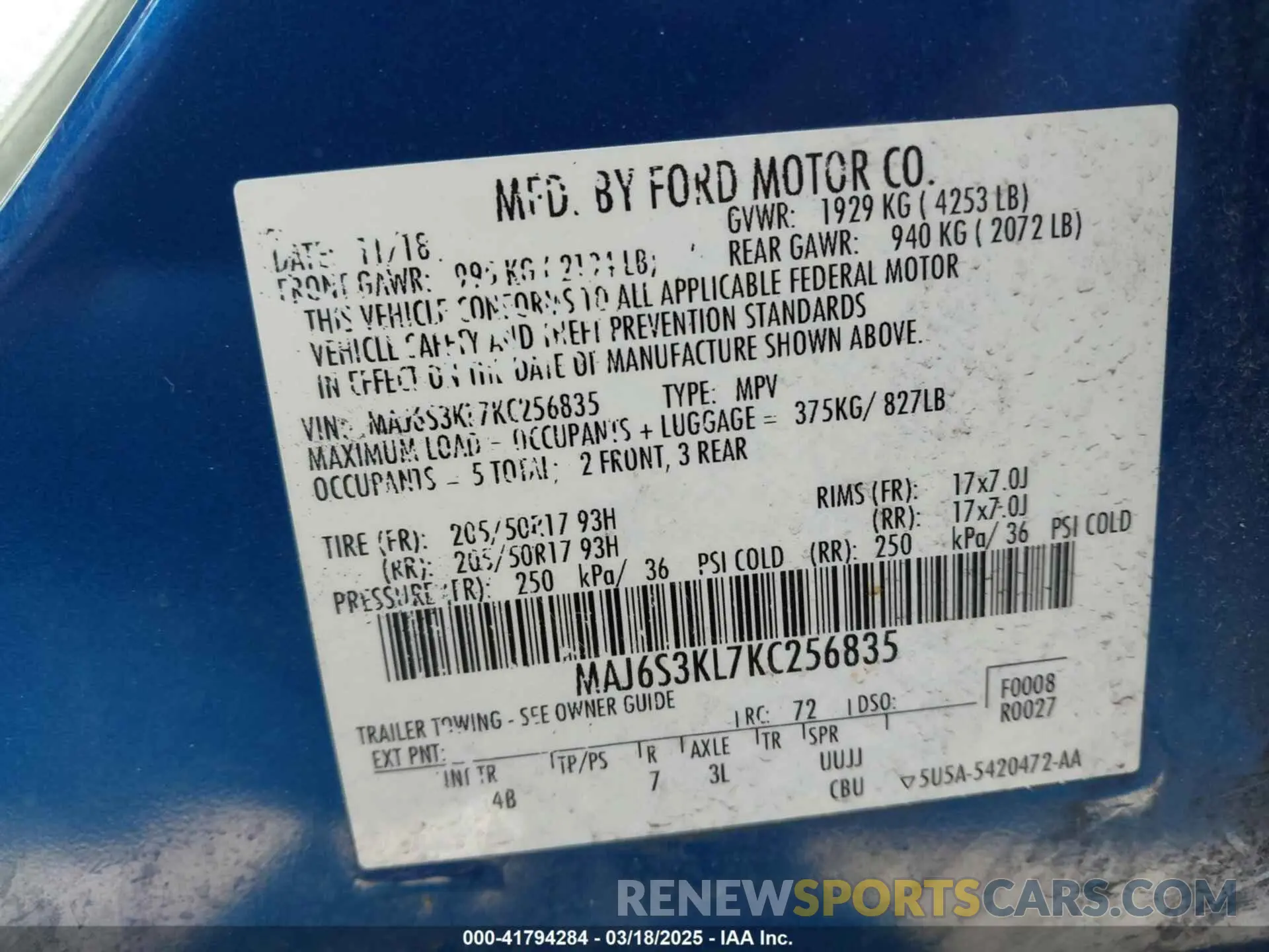 9 Photograph of a damaged car MAJ6S3KL7KC256835 FORD ECOSPORT 2019