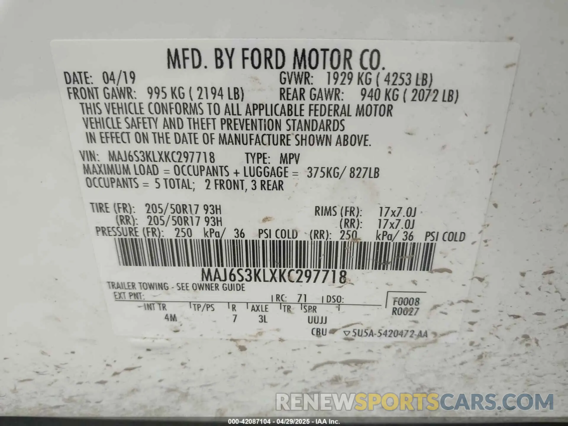 9 Фотография поврежденного автомобиля MAJ6S3KLXKC297718 FORD ECOSPORT 2019