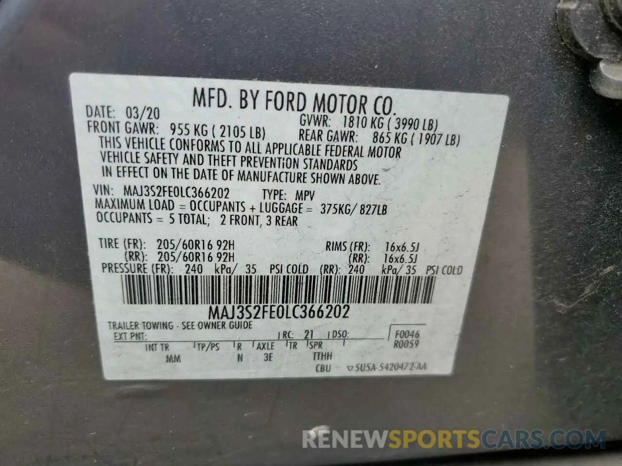 13 Photograph of a damaged car MAJ3S2FE0LC366202 FORD ECOSPORT 2020