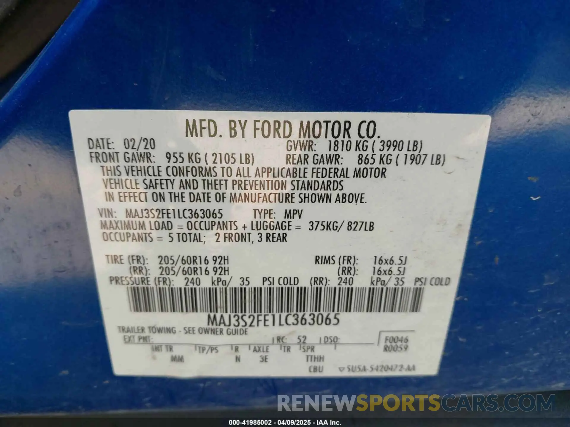 9 Фотография поврежденного автомобиля MAJ3S2FE1LC363065 FORD ECOSPORT 2020