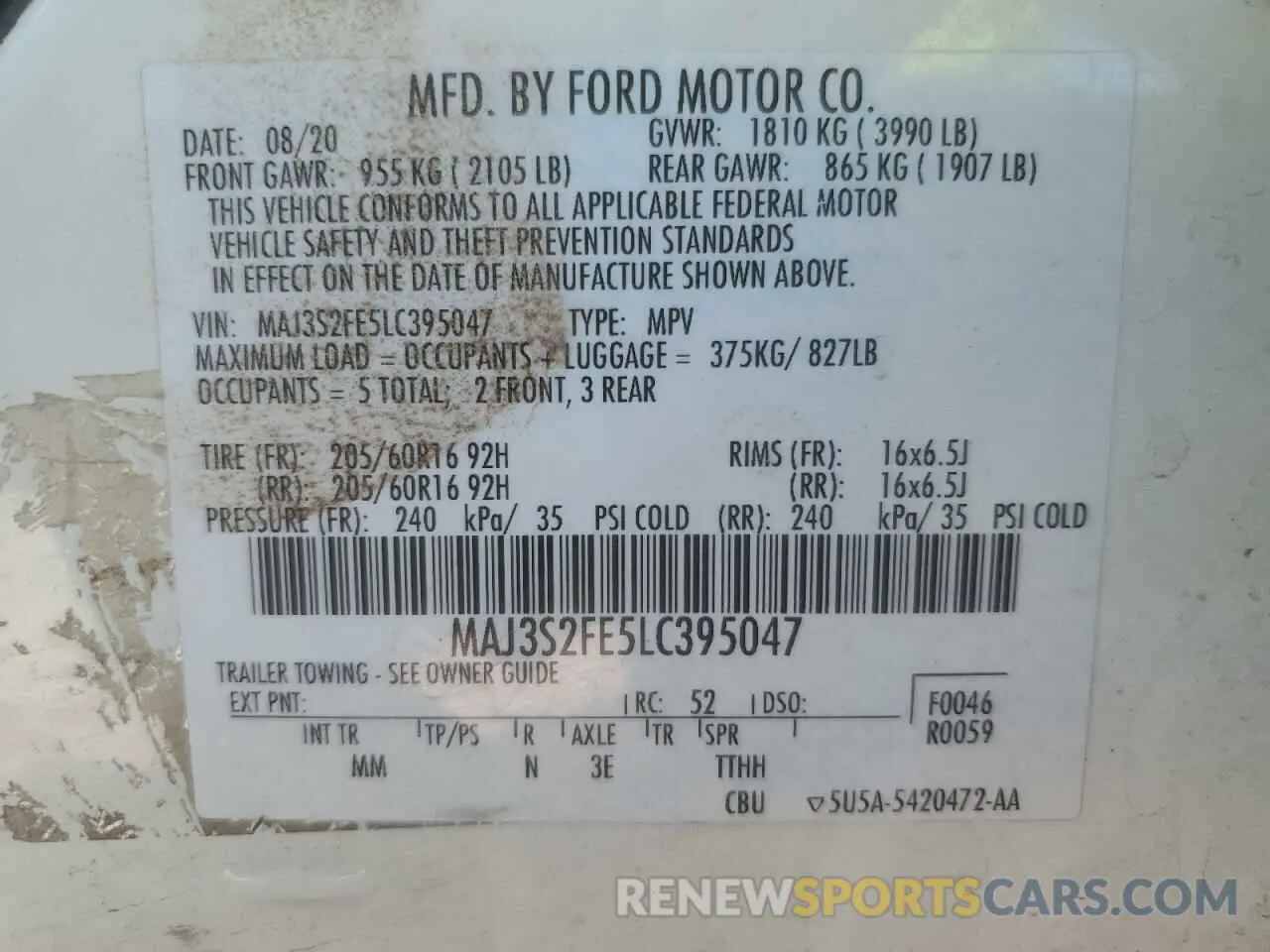 13 Photograph of a damaged car MAJ3S2FE5LC395047 FORD ECOSPORT 2020
