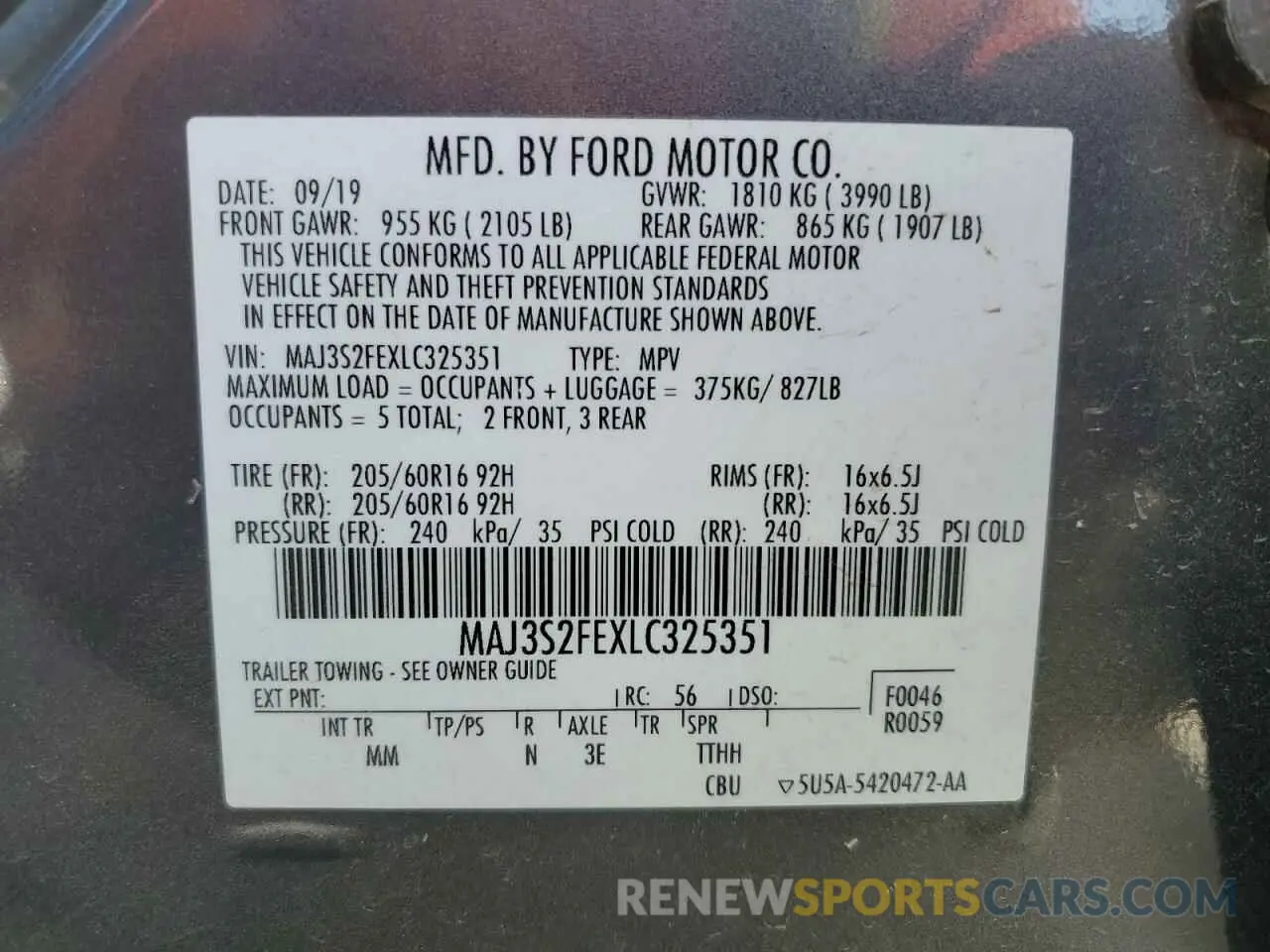 13 Фотография поврежденного автомобиля MAJ3S2FEXLC325351 FORD ECOSPORT 2020