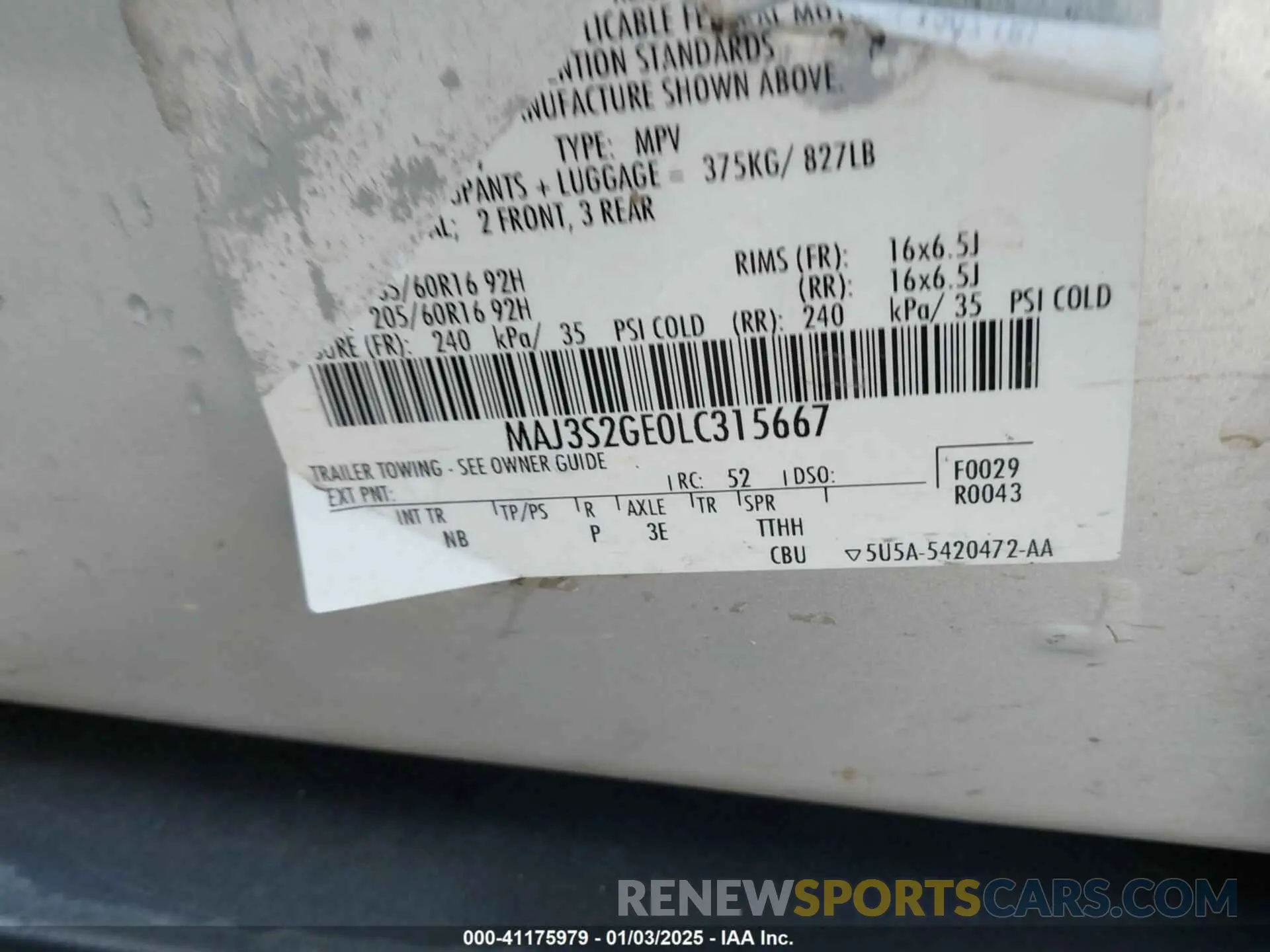9 Фотография поврежденного автомобиля MAJ3S2GE0LC315667 FORD ECOSPORT 2020