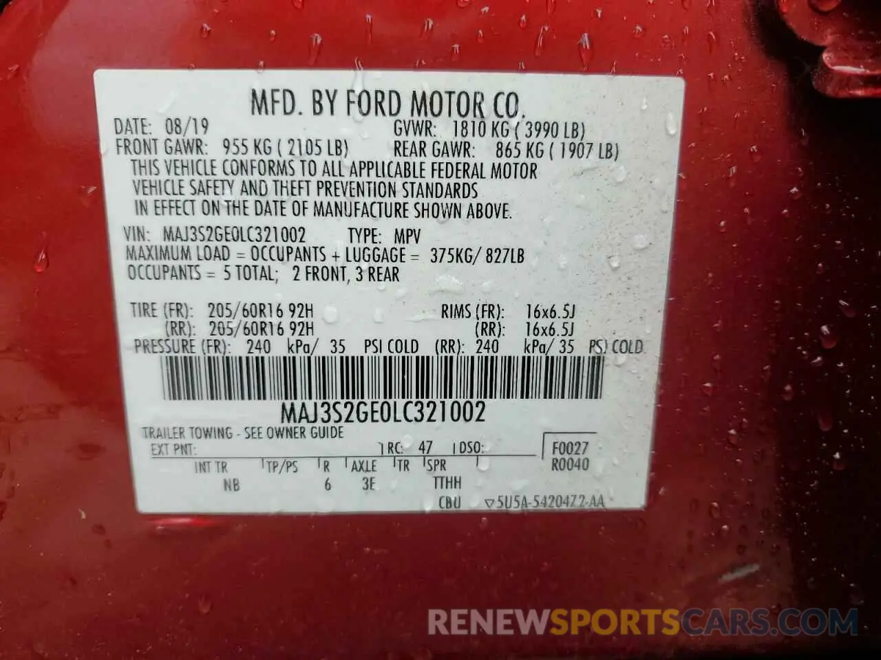 13 Фотография поврежденного автомобиля MAJ3S2GE0LC321002 FORD ECOSPORT 2020