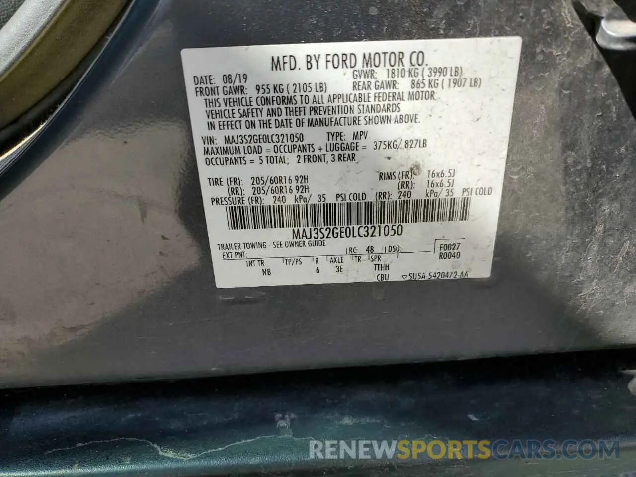 15 Фотография поврежденного автомобиля MAJ3S2GE0LC321050 FORD ECOSPORT 2020