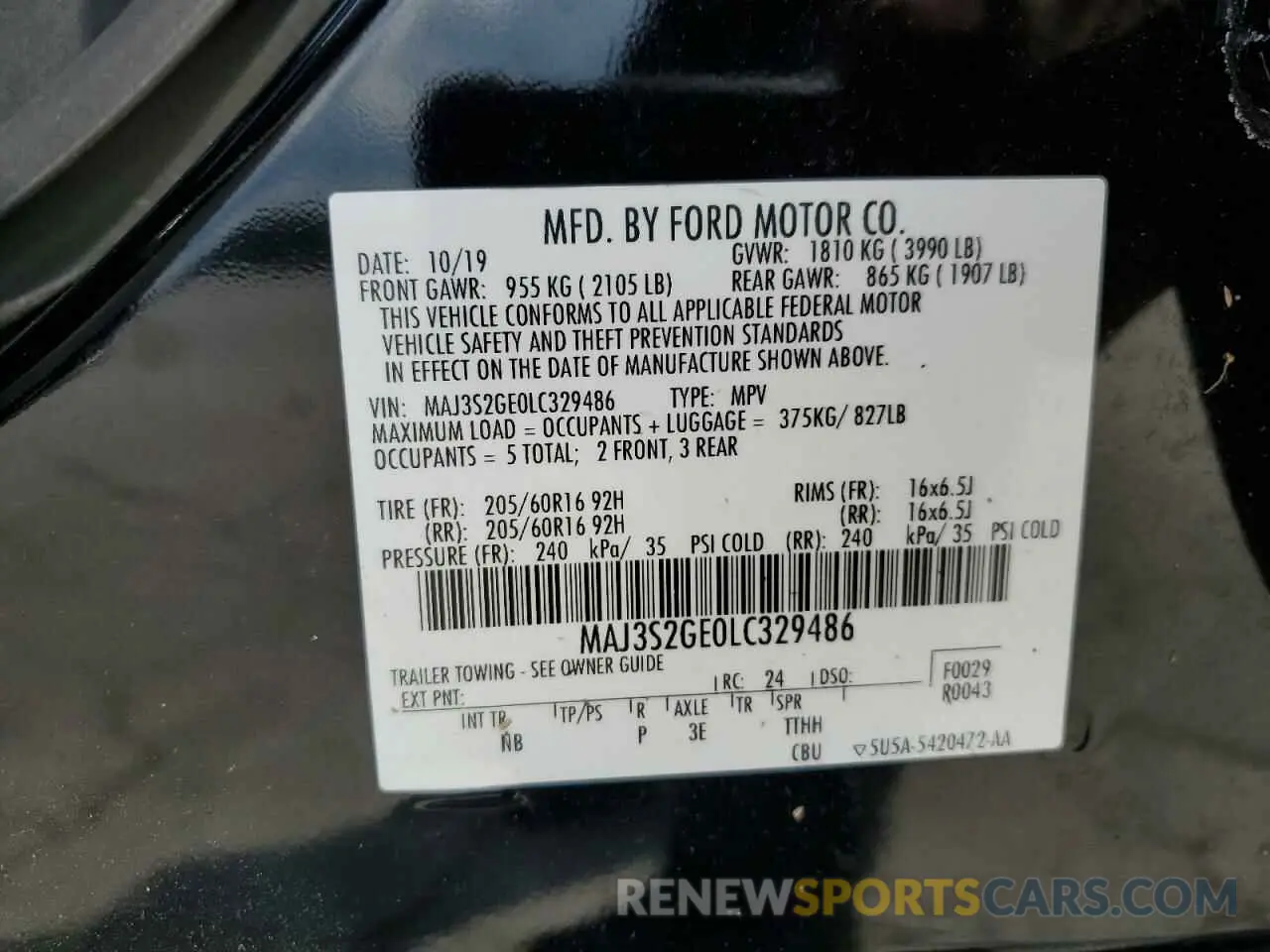 14 Фотография поврежденного автомобиля MAJ3S2GE0LC329486 FORD ECOSPORT 2020