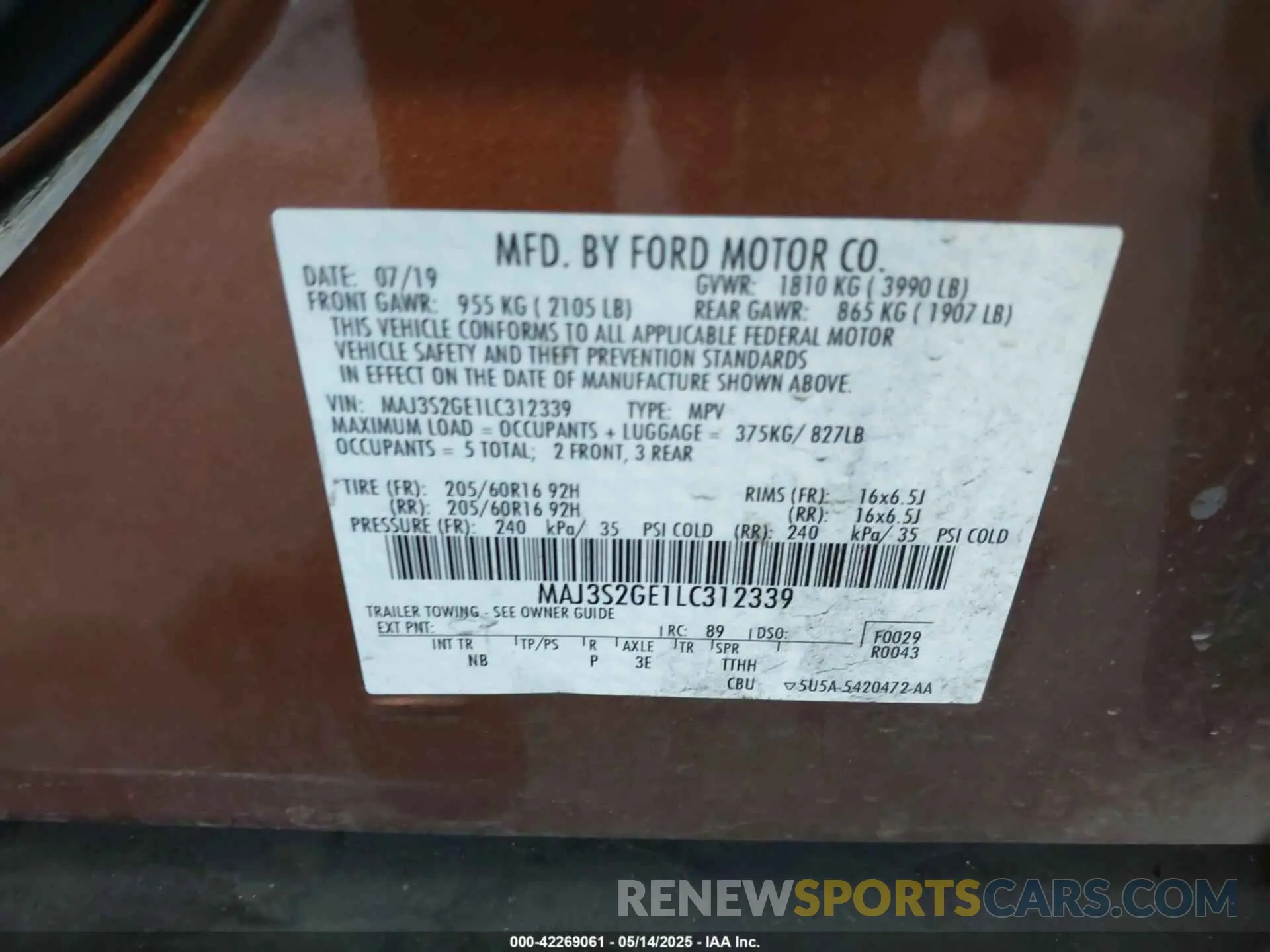 9 Photograph of a damaged car MAJ3S2GE1LC312339 FORD ECOSPORT 2020