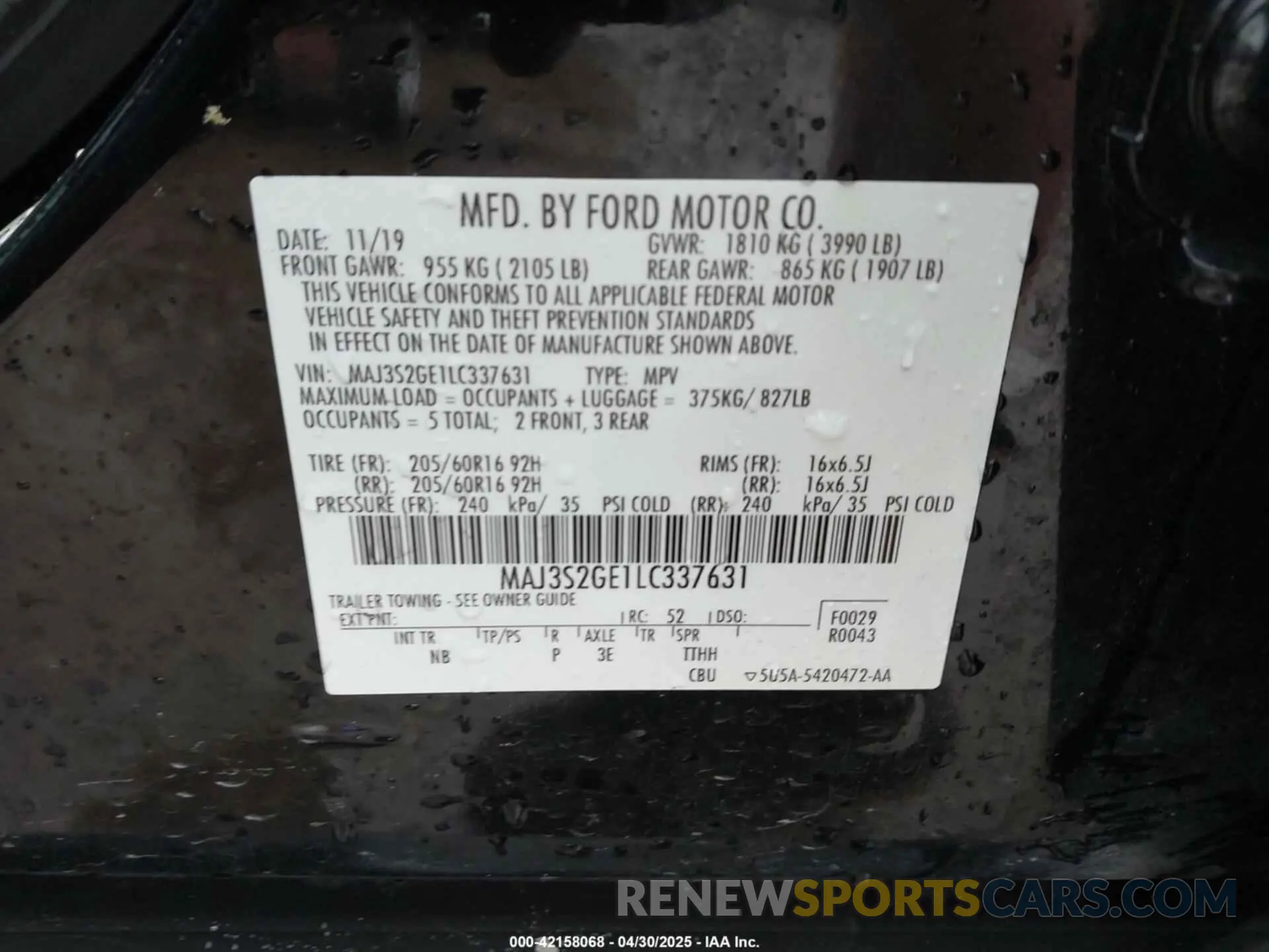 9 Photograph of a damaged car MAJ3S2GE1LC337631 FORD ECOSPORT 2020