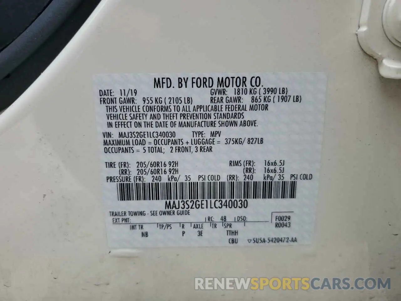 13 Фотография поврежденного автомобиля MAJ3S2GE1LC340030 FORD ECOSPORT 2020