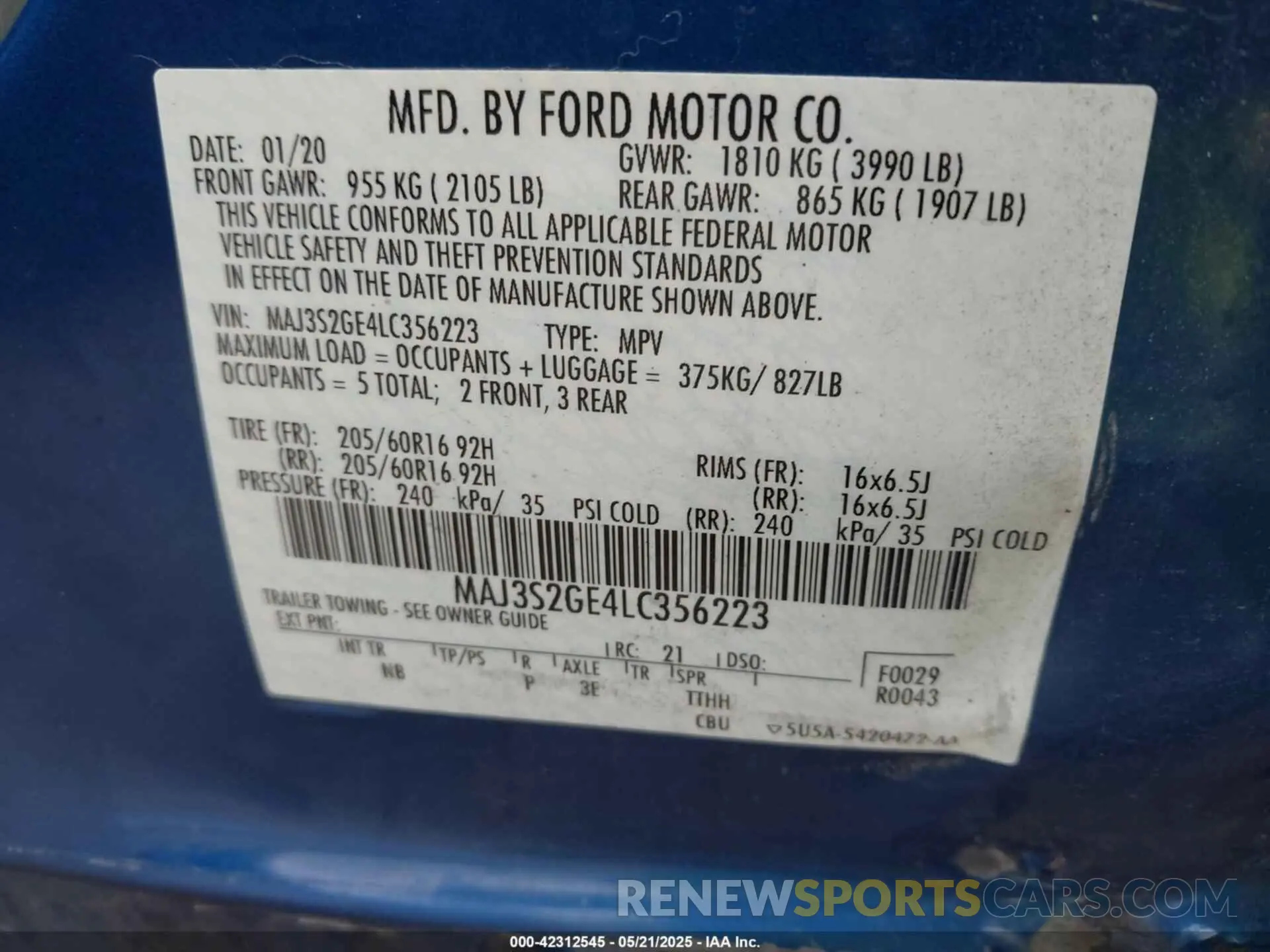 9 Photograph of a damaged car MAJ3S2GE4LC356223 FORD ECOSPORT 2020