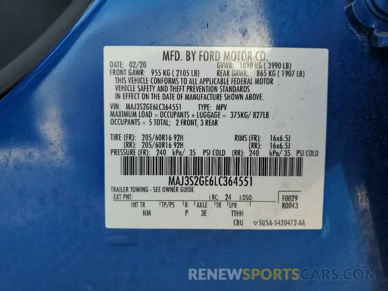 13 Photograph of a damaged car MAJ3S2GE6LC364551 FORD ECOSPORT 2020