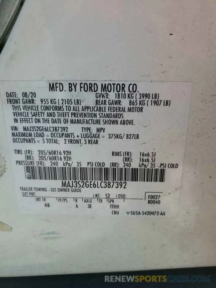 13 Фотография поврежденного автомобиля MAJ3S2GE6LC387392 FORD ECOSPORT 2020