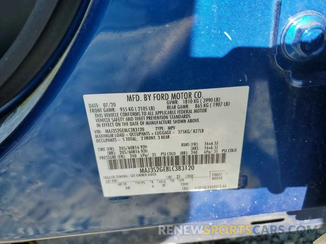 16 Фотография поврежденного автомобиля MAJ3S2GE8LC383120 FORD ECOSPORT 2020