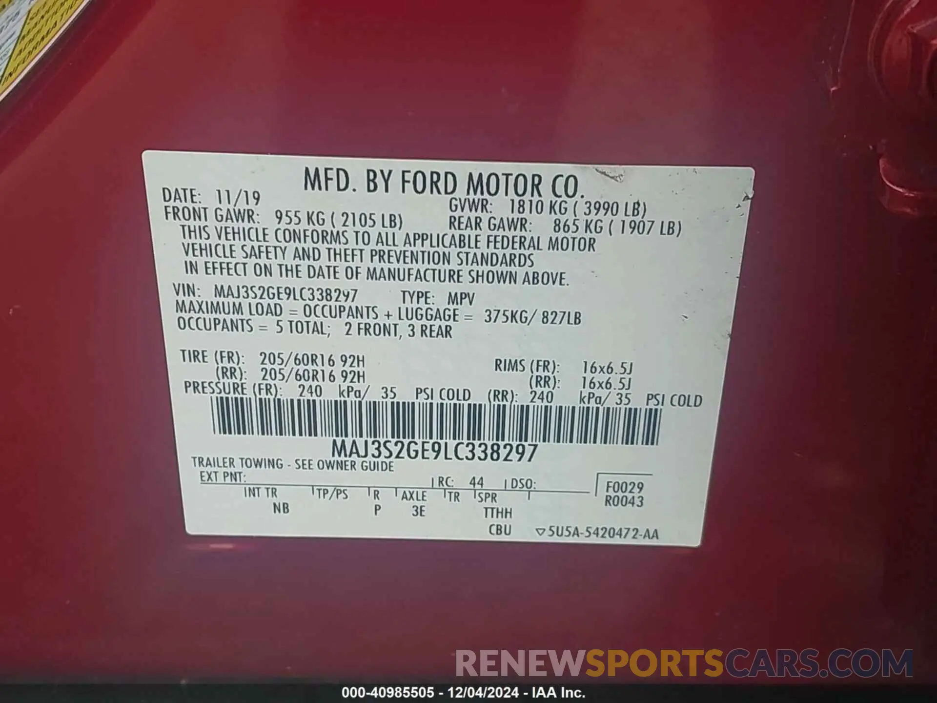 9 Photograph of a damaged car MAJ3S2GE9LC338297 FORD ECOSPORT 2020