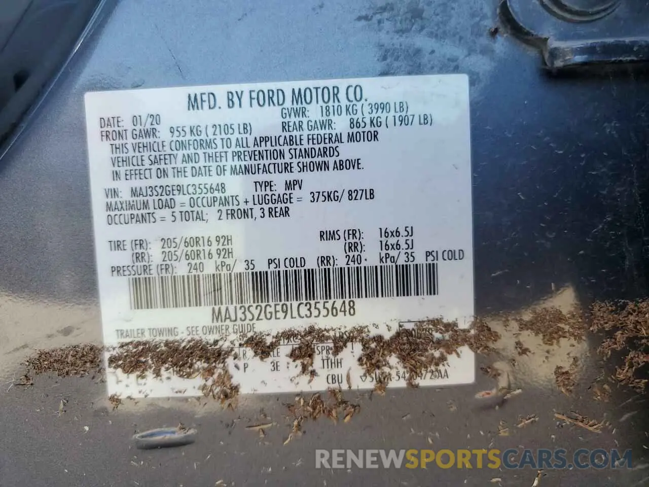 14 Фотография поврежденного автомобиля MAJ3S2GE9LC355648 FORD ECOSPORT 2020