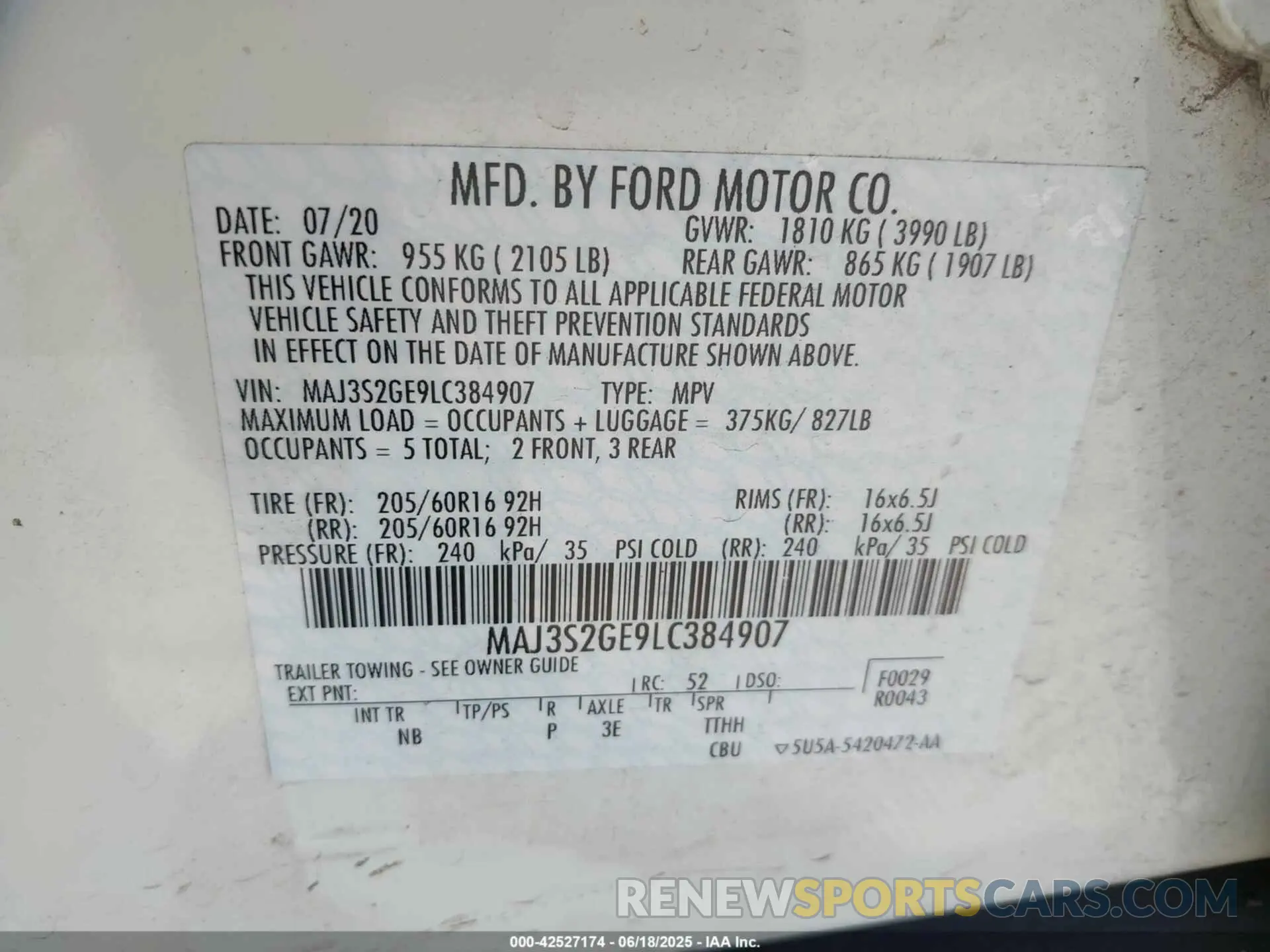 9 Photograph of a damaged car MAJ3S2GE9LC384907 FORD ECOSPORT 2020