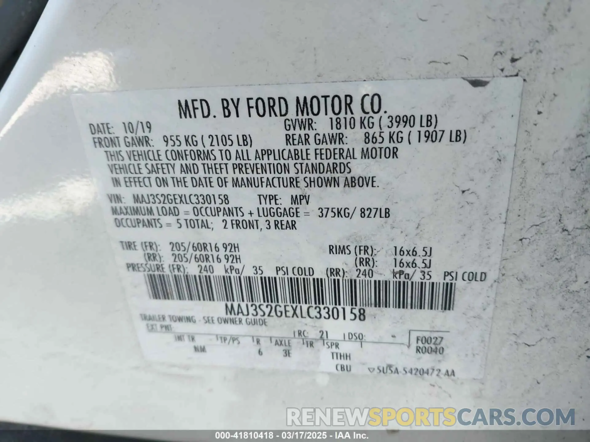 9 Фотография поврежденного автомобиля MAJ3S2GEXLC330158 FORD ECOSPORT 2020