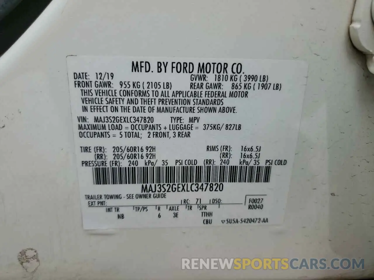 13 Фотография поврежденного автомобиля MAJ3S2GEXLC347820 FORD ECOSPORT 2020