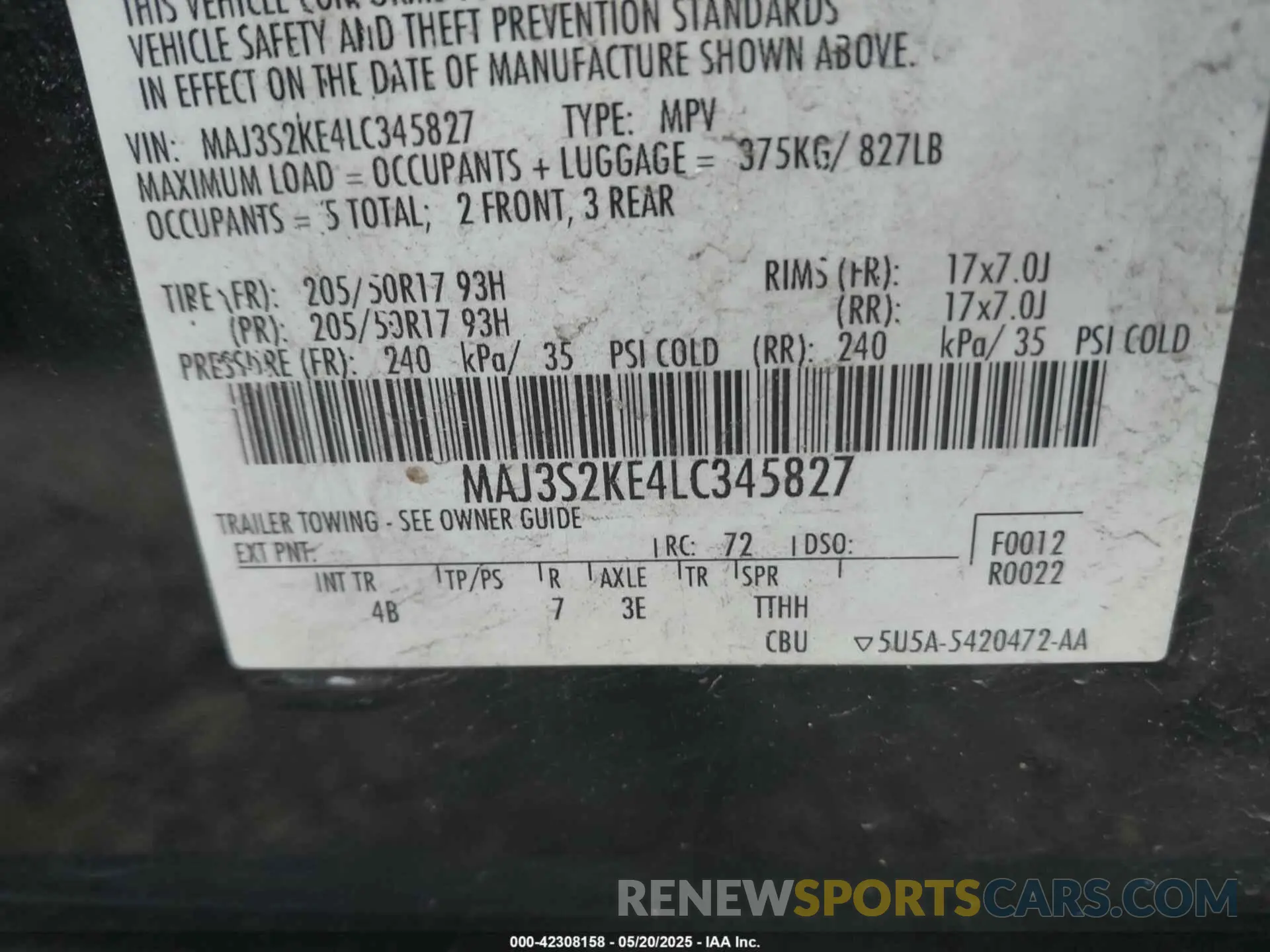 9 Photograph of a damaged car MAJ3S2KE4LC345827 FORD ECOSPORT 2020