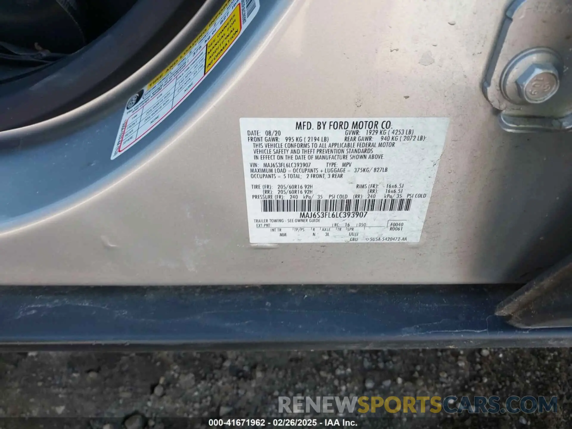 9 Photograph of a damaged car MAJ6S3FL6LC393907 FORD ECOSPORT 2020