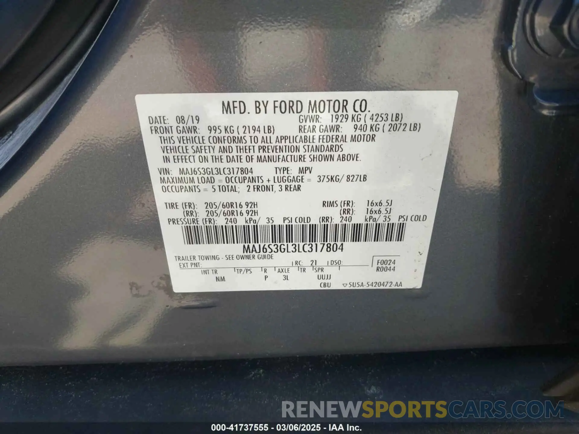 9 Photograph of a damaged car MAJ6S3GL3LC317804 FORD ECOSPORT 2020