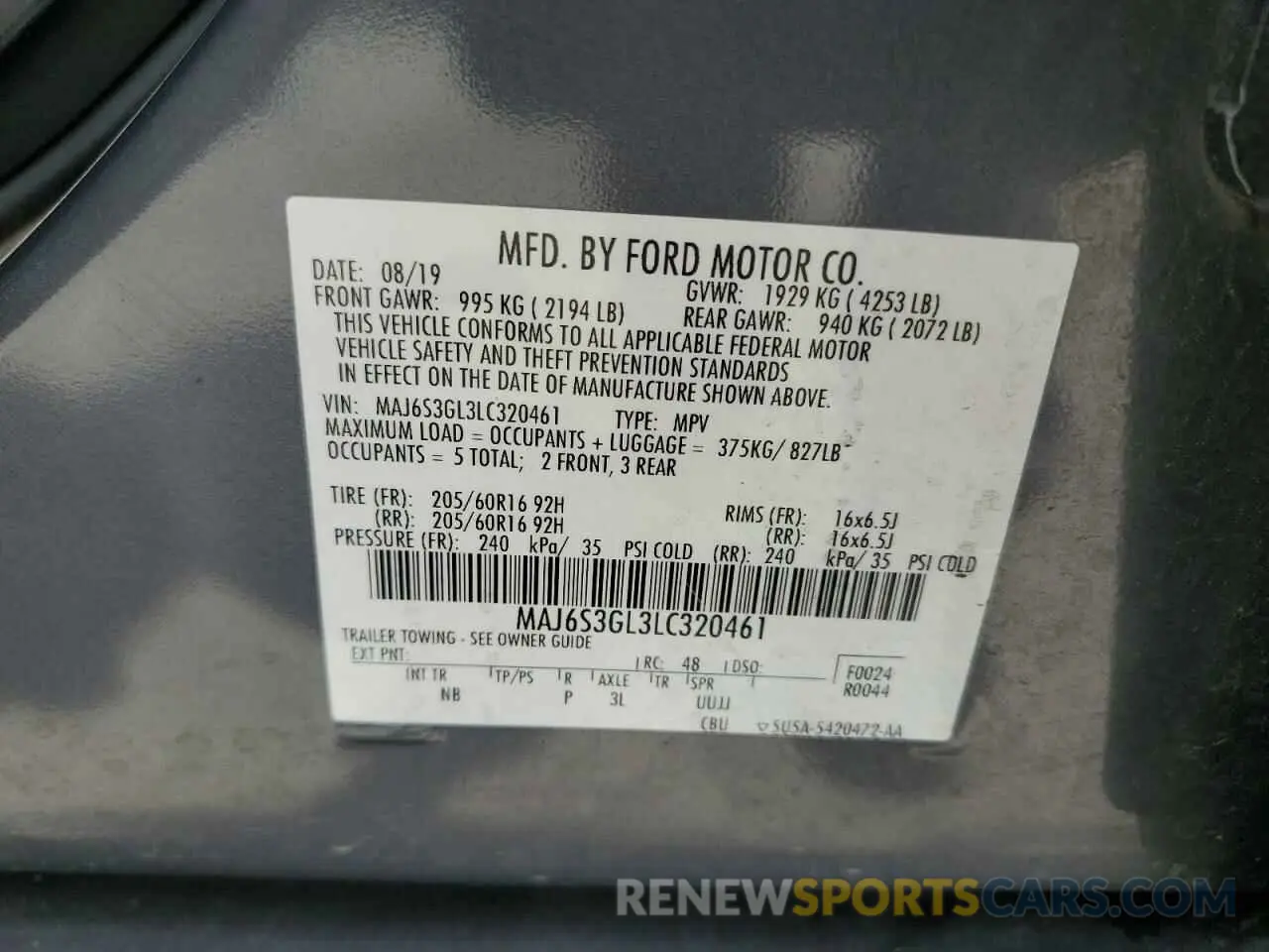 14 Фотография поврежденного автомобиля MAJ6S3GL3LC320461 FORD ECOSPORT 2020