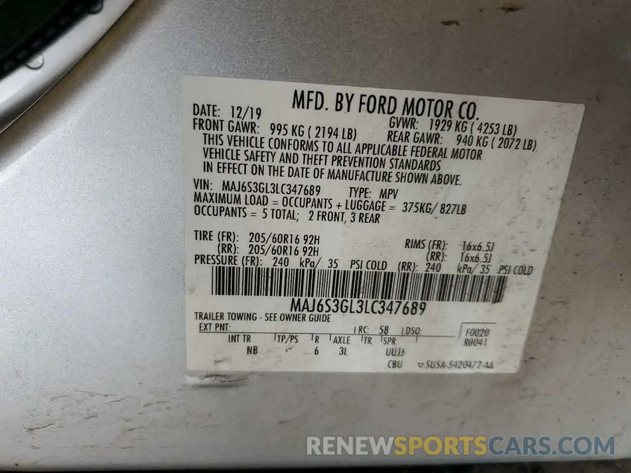 13 Photograph of a damaged car MAJ6S3GL3LC347689 FORD ECOSPORT 2020