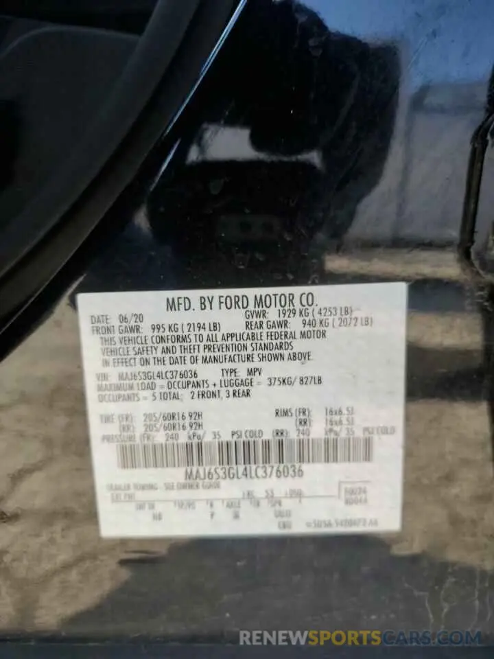 15 Photograph of a damaged car MAJ6S3GL4LC376036 FORD ECOSPORT 2020