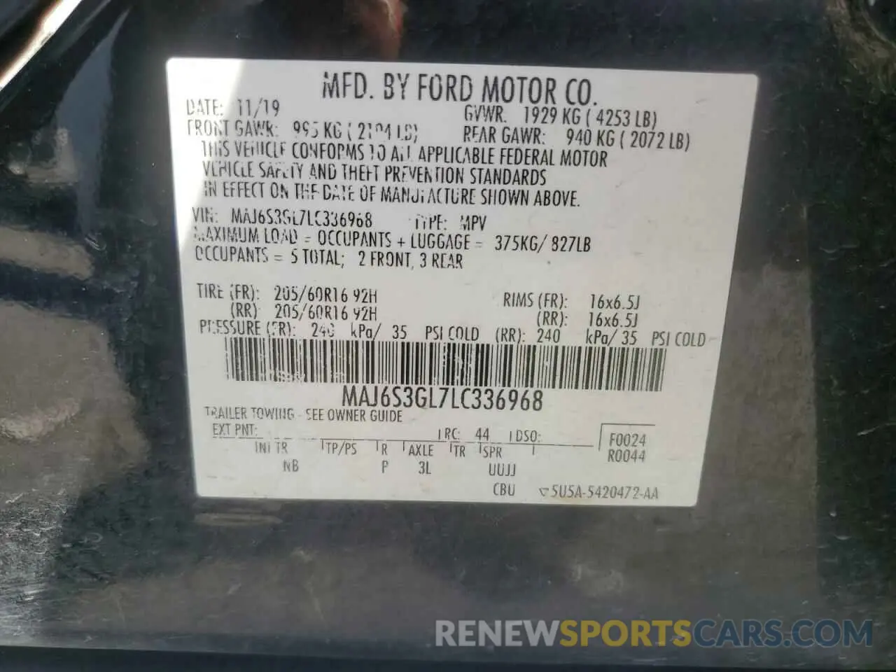 15 Photograph of a damaged car MAJ6S3GL7LC336968 FORD ECOSPORT 2020