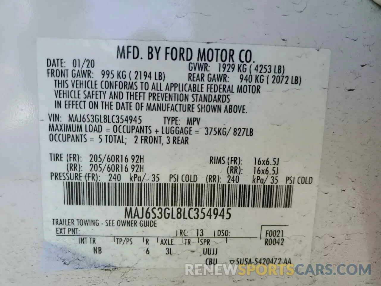 15 Фотография поврежденного автомобиля MAJ6S3GL8LC354945 FORD ECOSPORT 2020