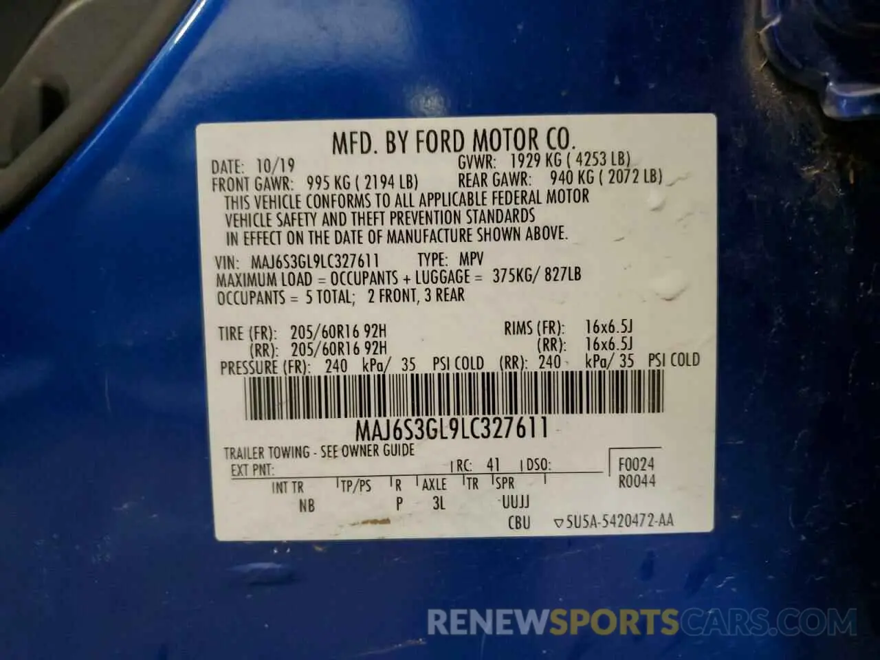 13 Фотография поврежденного автомобиля MAJ6S3GL9LC327611 FORD ECOSPORT 2020