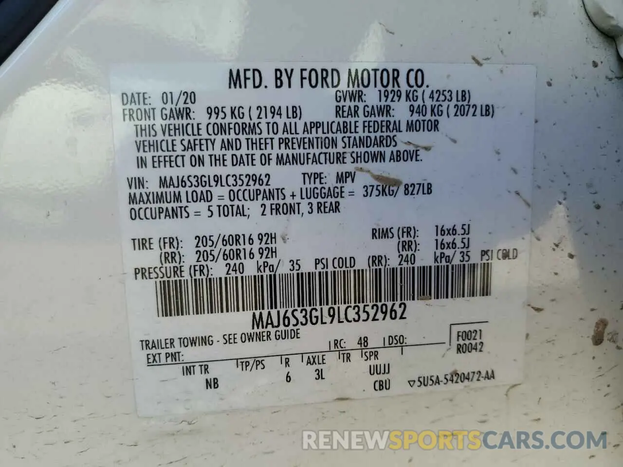15 Фотография поврежденного автомобиля MAJ6S3GL9LC352962 FORD ECOSPORT 2020