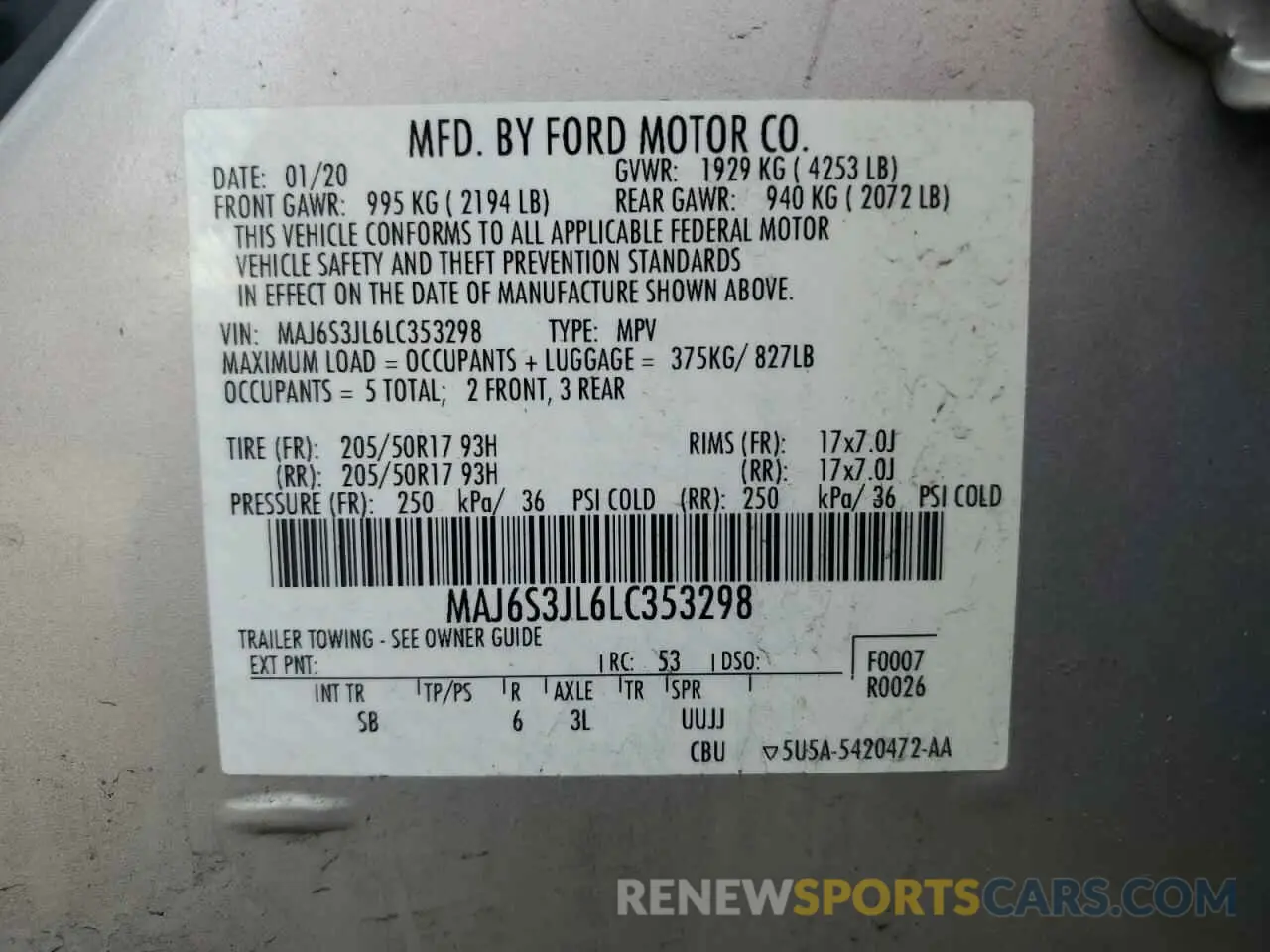 13 Photograph of a damaged car MAJ6S3JL6LC353298 FORD ECOSPORT 2020