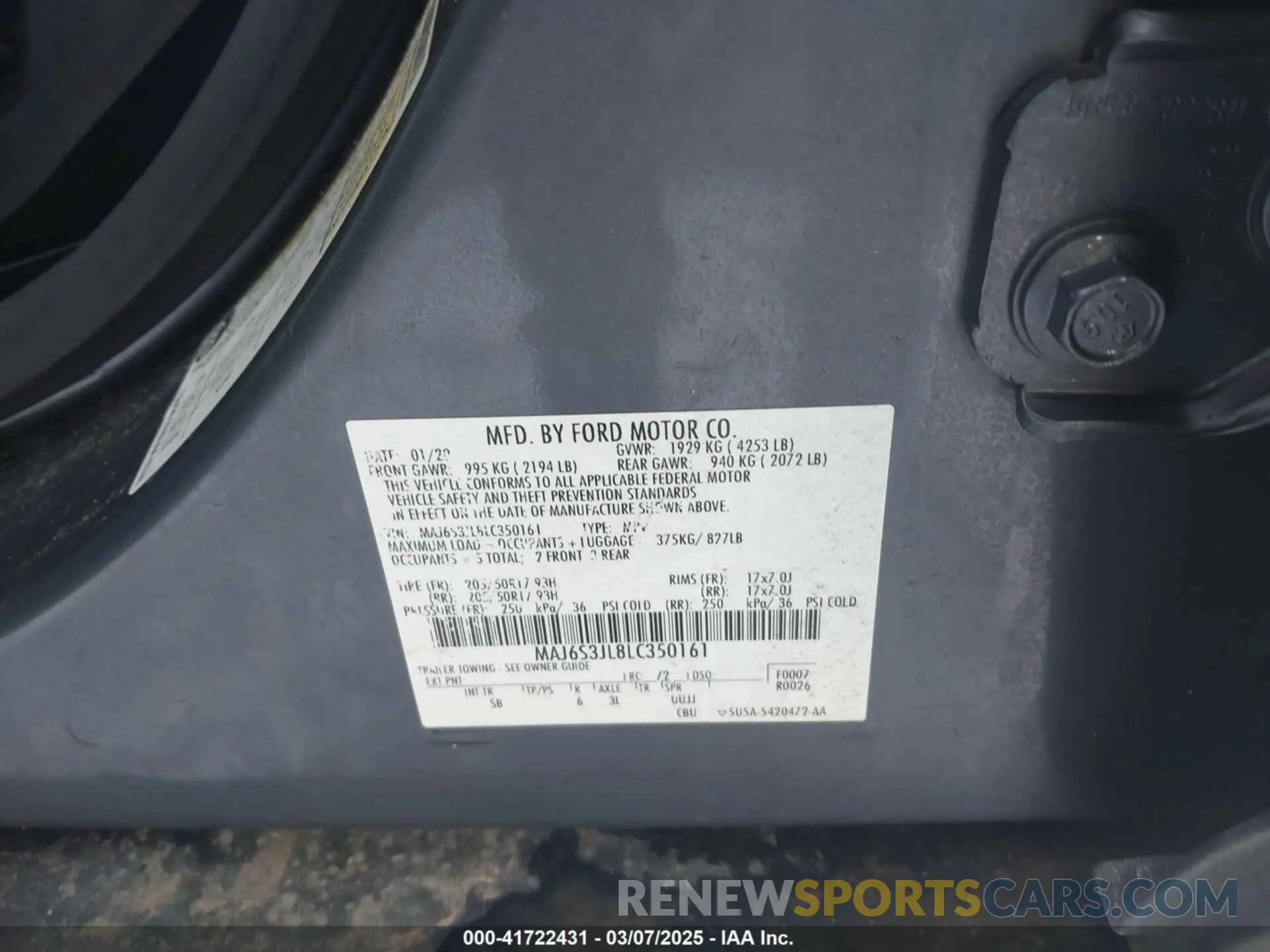 9 Фотография поврежденного автомобиля MAJ6S3JL8LC350161 FORD ECOSPORT 2020