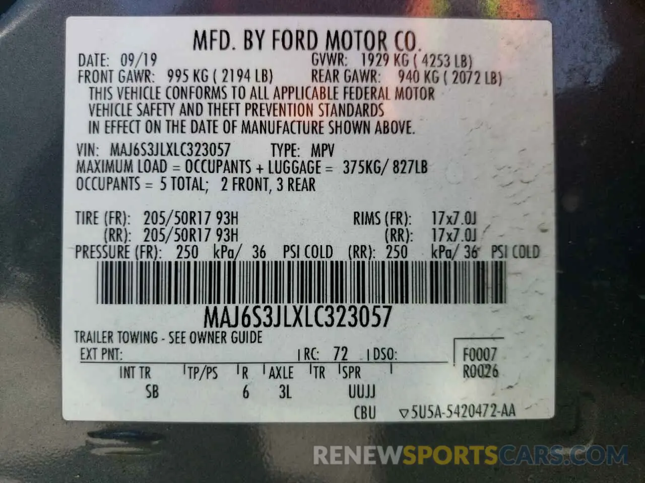 13 Photograph of a damaged car MAJ6S3JLXLC323057 FORD ECOSPORT 2020