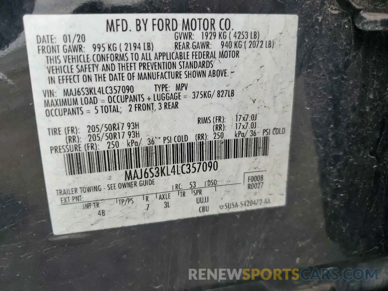 12 Фотография поврежденного автомобиля MAJ6S3KL4LC357090 FORD ECOSPORT 2020