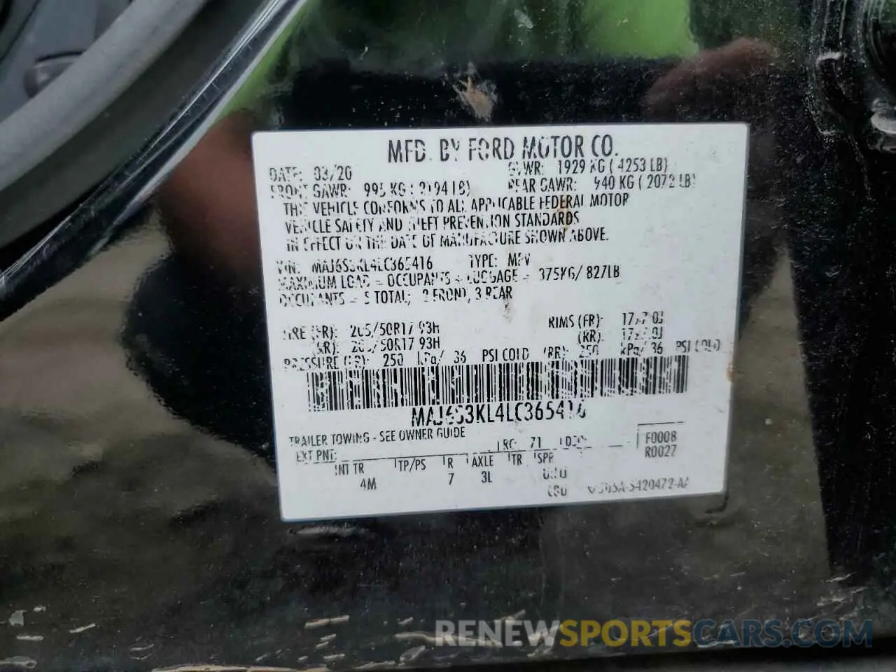 14 Photograph of a damaged car MAJ6S3KL4LC365416 FORD ECOSPORT 2020