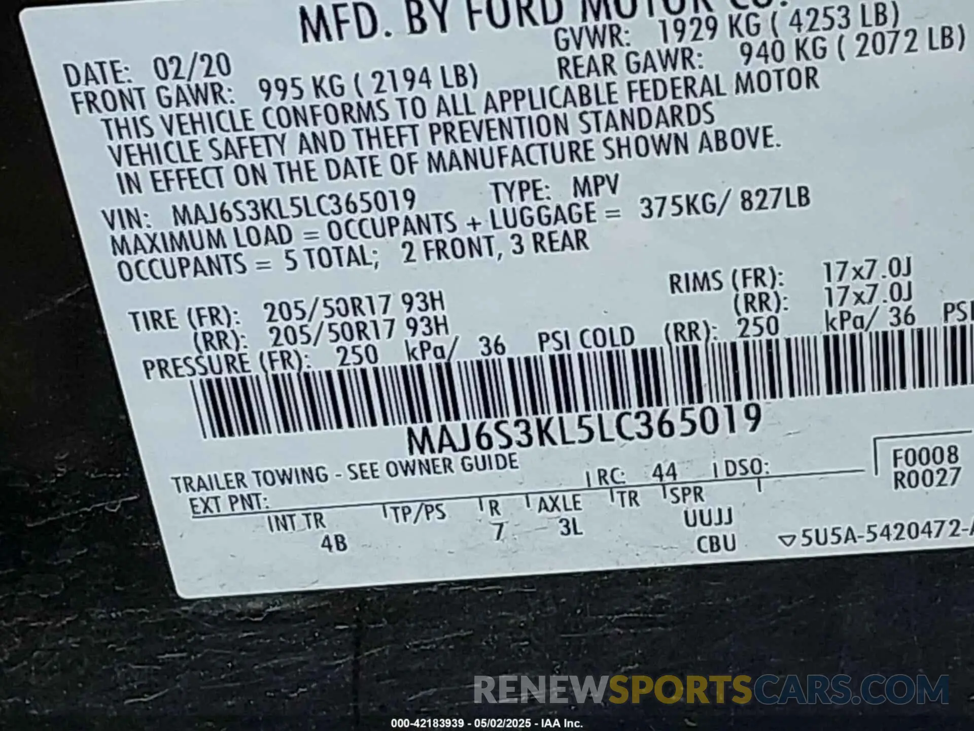9 Photograph of a damaged car MAJ6S3KL5LC365019 FORD ECOSPORT 2020
