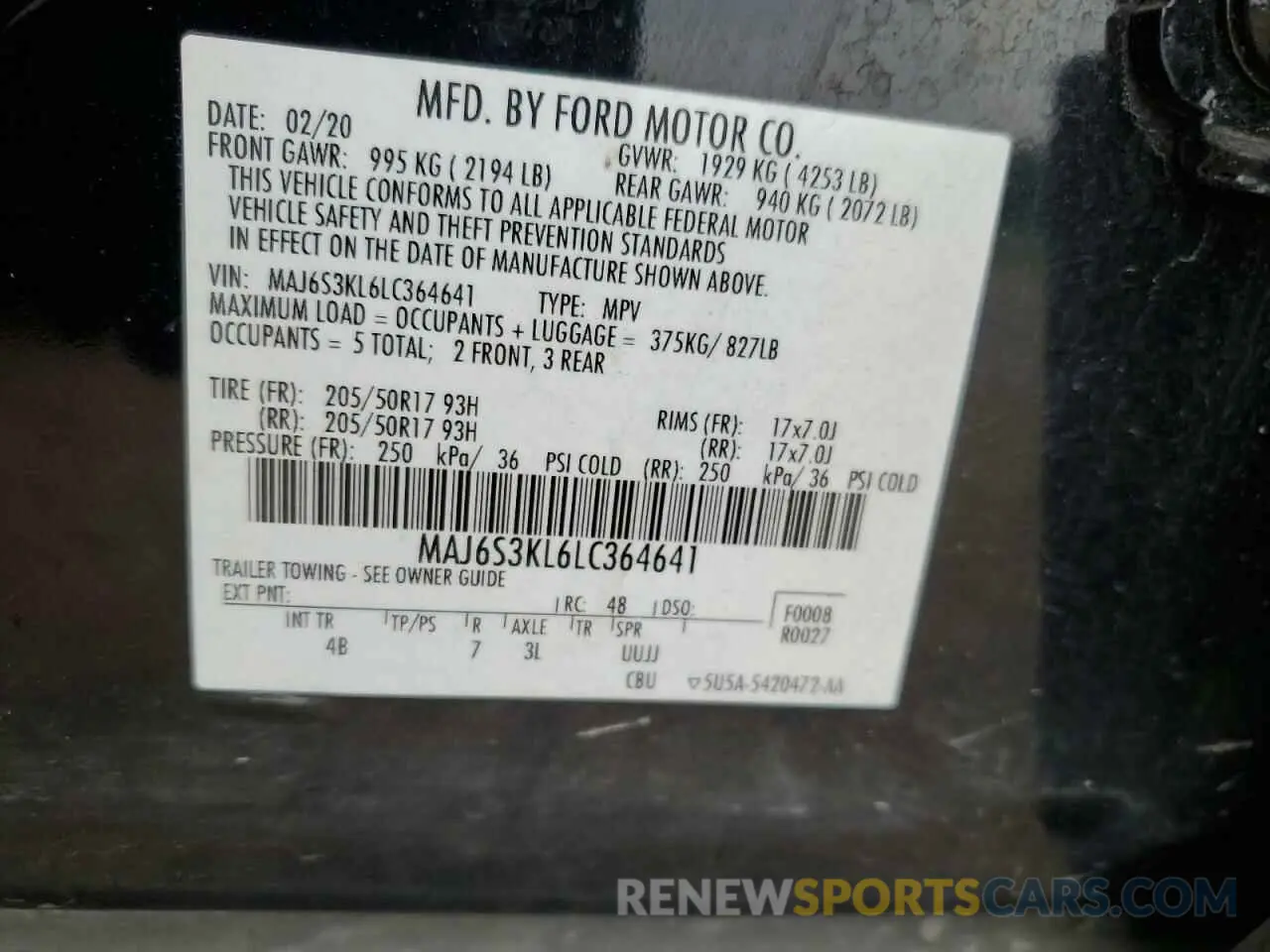 12 Фотография поврежденного автомобиля MAJ6S3KL6LC364641 FORD ECOSPORT 2020