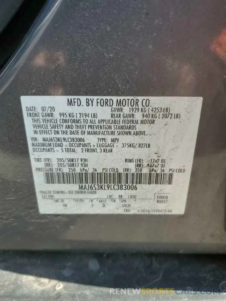 14 Photograph of a damaged car MAJ6S3KL9LC383006 FORD ECOSPORT 2020