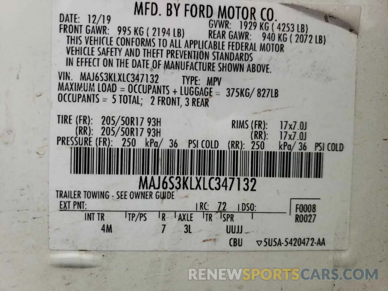 16 Photograph of a damaged car MAJ6S3KLXLC347132 FORD ECOSPORT 2020
