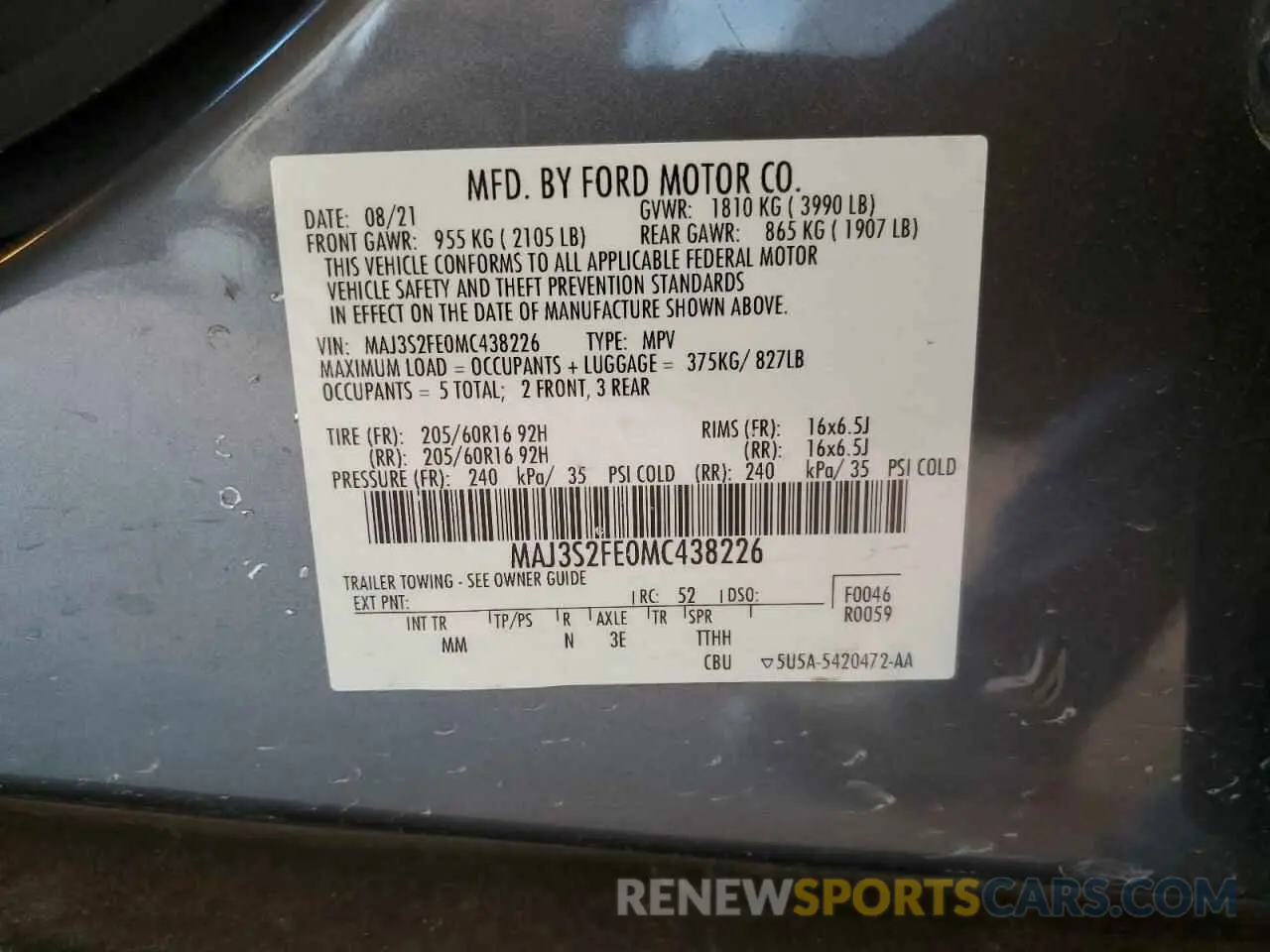 13 Фотография поврежденного автомобиля MAJ3S2FE0MC438226 FORD ECOSPORT 2021