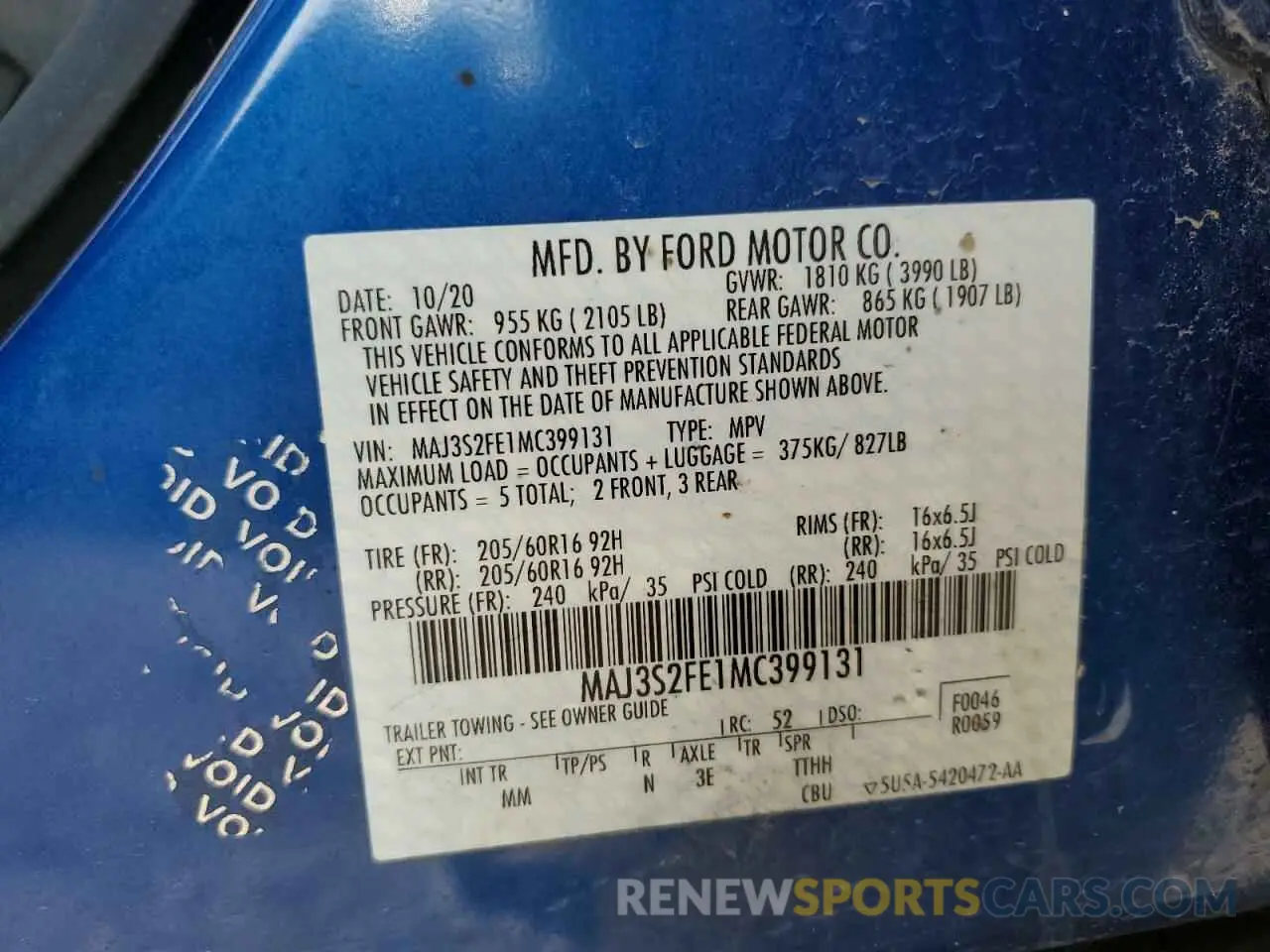 13 Photograph of a damaged car MAJ3S2FE1MC399131 FORD ECOSPORT 2021